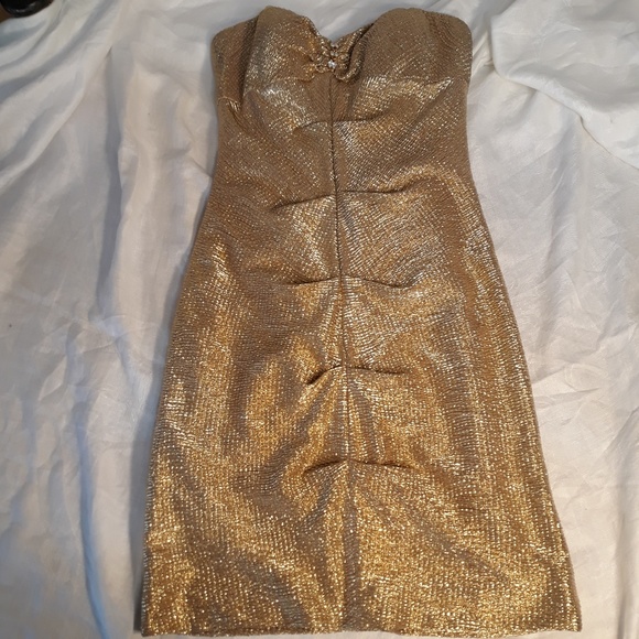 LOGAN/PAPELL STRAPLESS GOLD MINIDRESS-SZ 5/6 - Picture 2 of 8